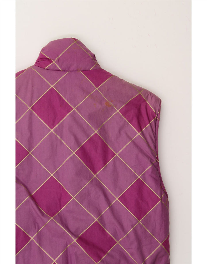 ELLESSE Womens Oversized Padded Gilet UK 10 Small  Pink Argyle/Diamond Vintage Ellesse and Second-Hand Ellesse from Messina Hembry 