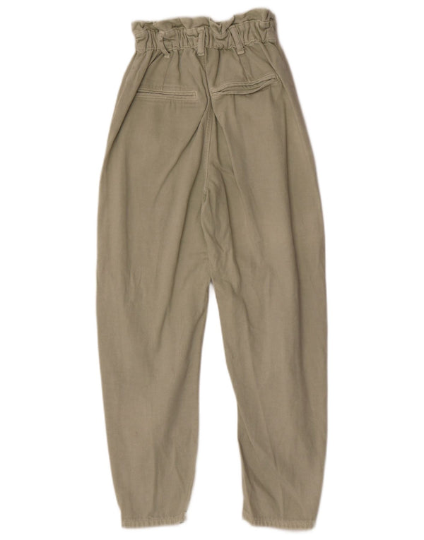 Zara Womens High Waist Loose Jeans EU 32 2XS W22 L24 Khaki Cotton