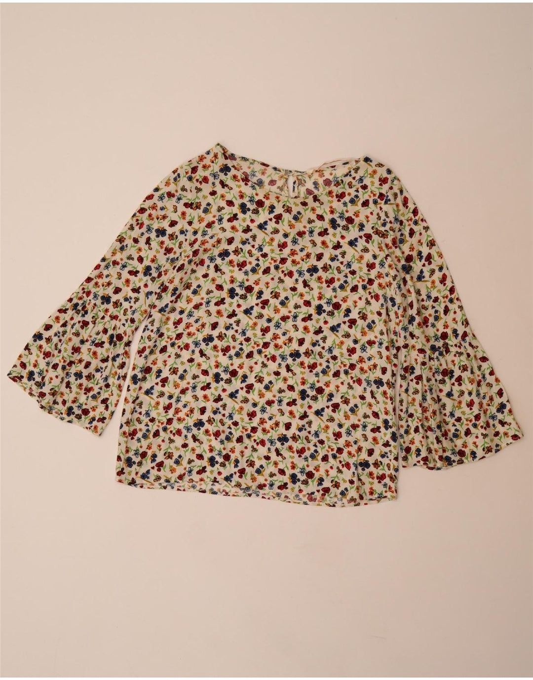 ZARA ženski gornji dio bluze 3/4 rukava UK 10 Small Off White Floral Viskoza