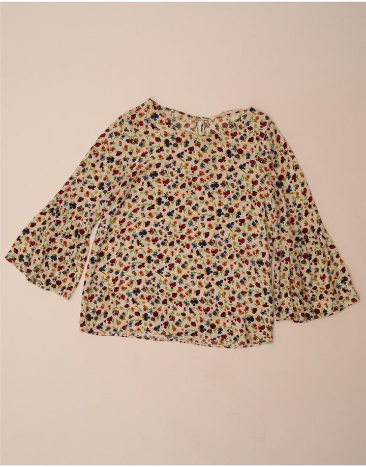 ZARA ženski gornji dio bluze 3/4 rukava UK 10 Small Off White Floral Viskoza