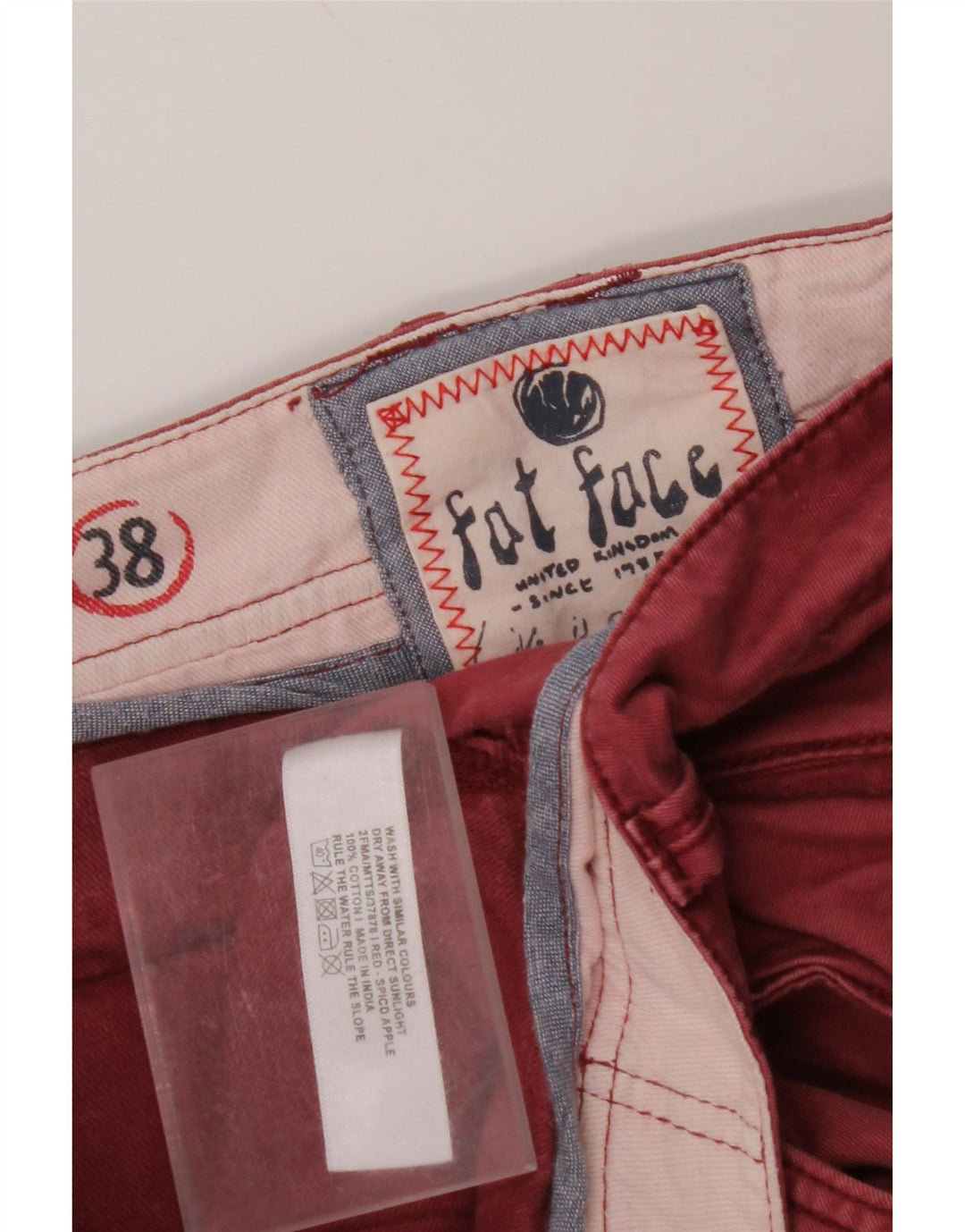FAT FACE Muške ravne chino hlače W38 L33 Crveni pamuk