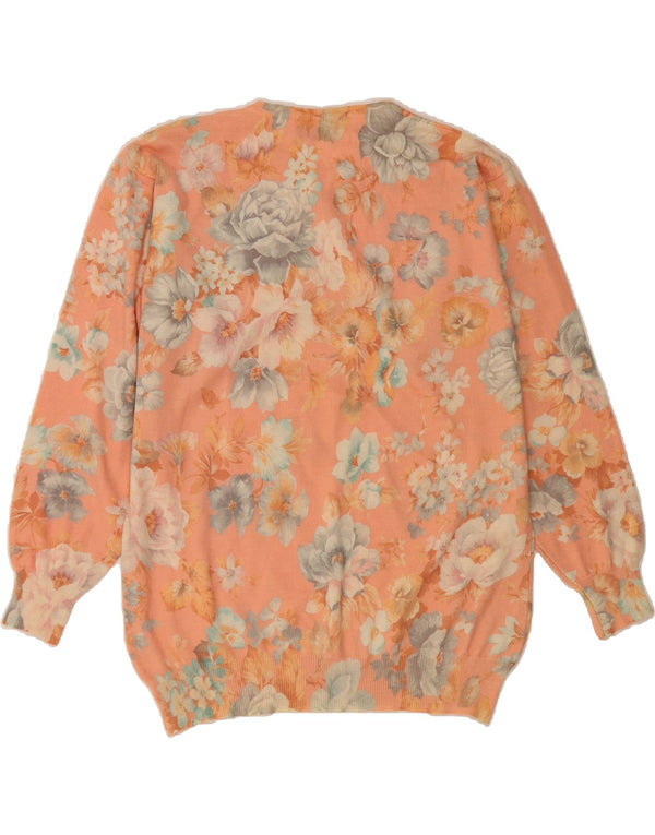 VINTAGE ženski džemper s okruglim izrezom UK 18 XL ružičasta cvjetna vunena