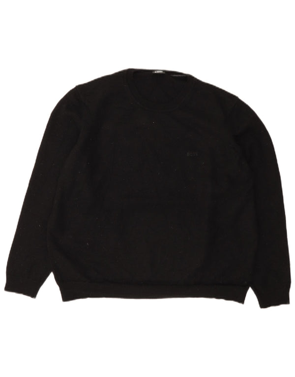 Hugo Boss Womens Crop Crew Neck Jumper Sweater UK 22 3XL Black Wool