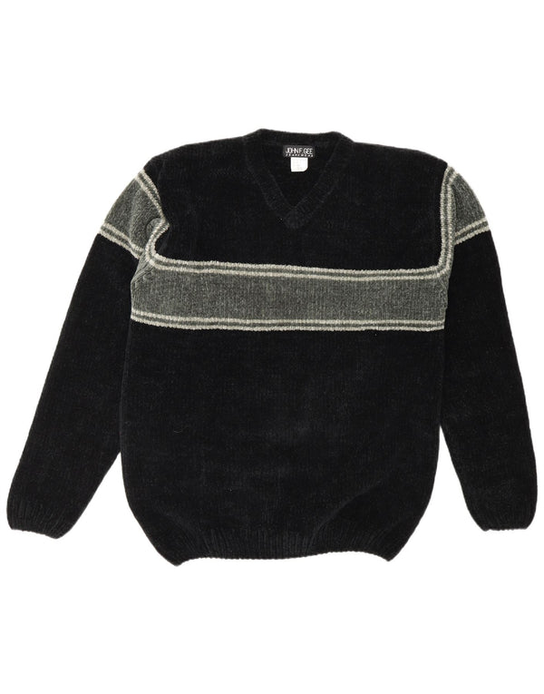 John F Gee muški džemper s V-izrezom UK 44/46 XL crni akril u boji