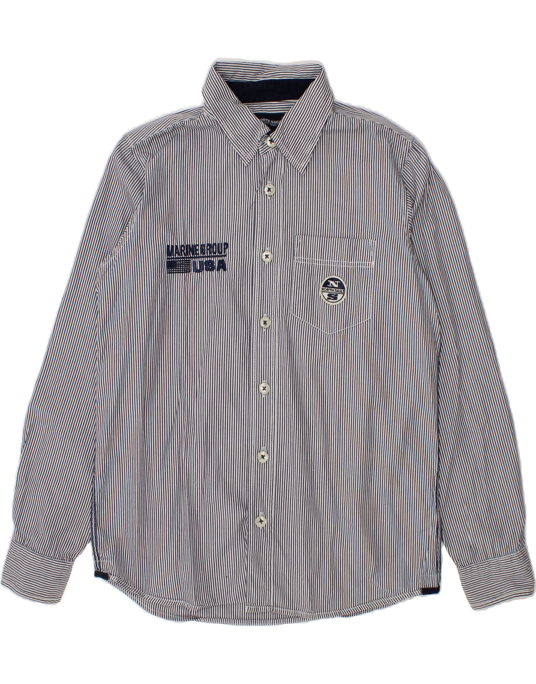 NORTH SAILS Boys Graphic Shirt 7-8 Years Blue Striped Cotton Vintage North Sails and Second-Hand North Sails from Messina Hembry 