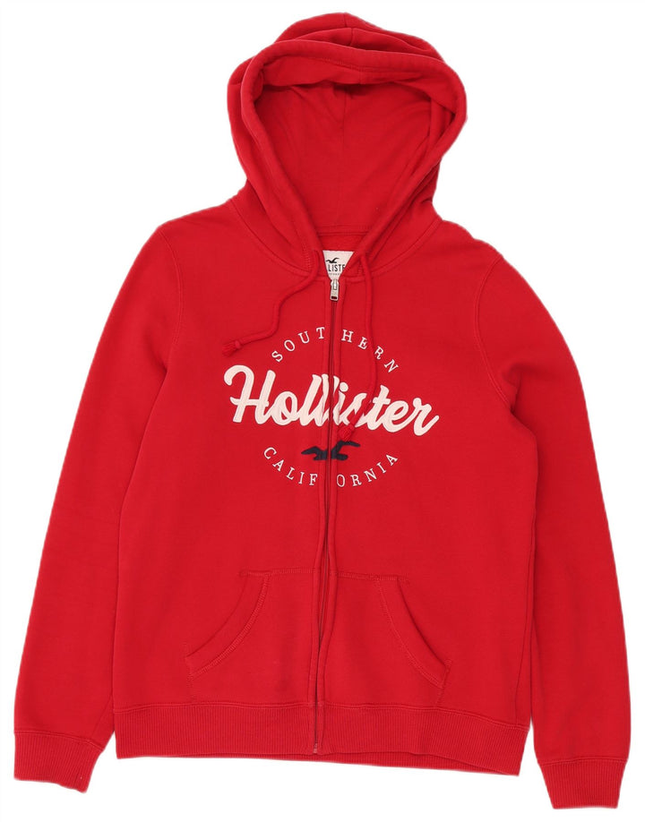 HOLLISTER Ženski pulover s kapuljačom s grafičkim patentnim zatvaračem UK 14 Srednje crveni pamuk