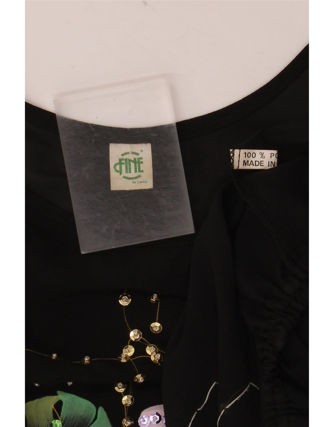 VINTAGE ženska kratka bluza s krilima šišmiša UK 18 XL crni cvjetni poliester