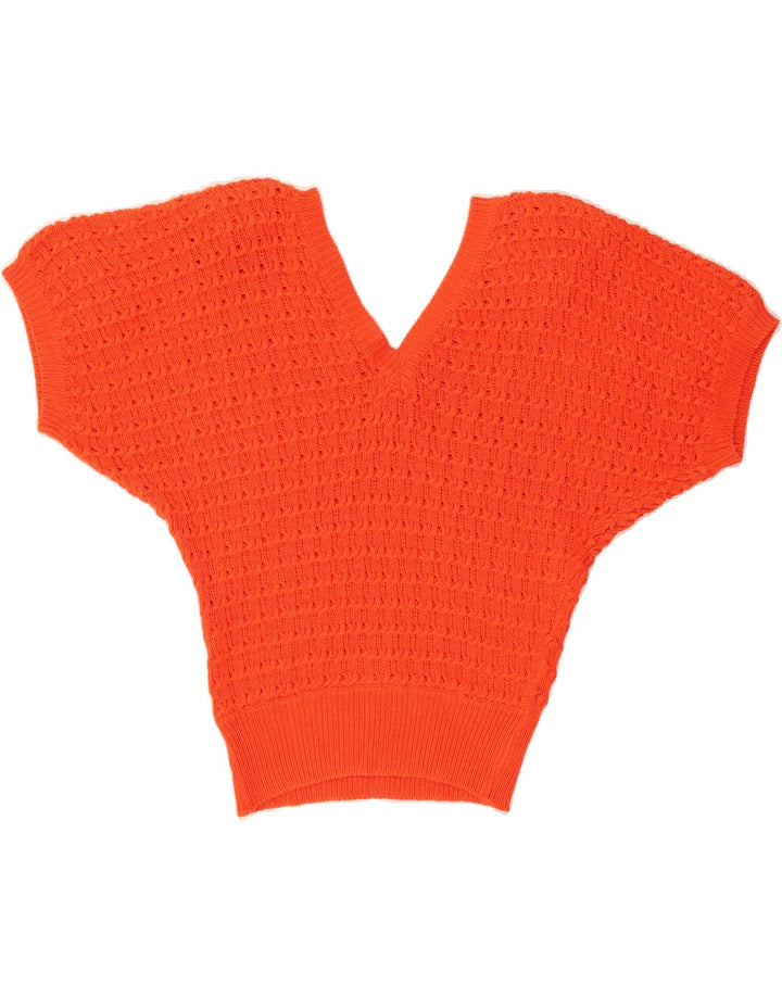 VINTAGE Womens Short Sleeve V-Neck Jumper Sweater IT 42 Medium Orange Vintage Vintage and Second-Hand Vintage from Messina Hembry 