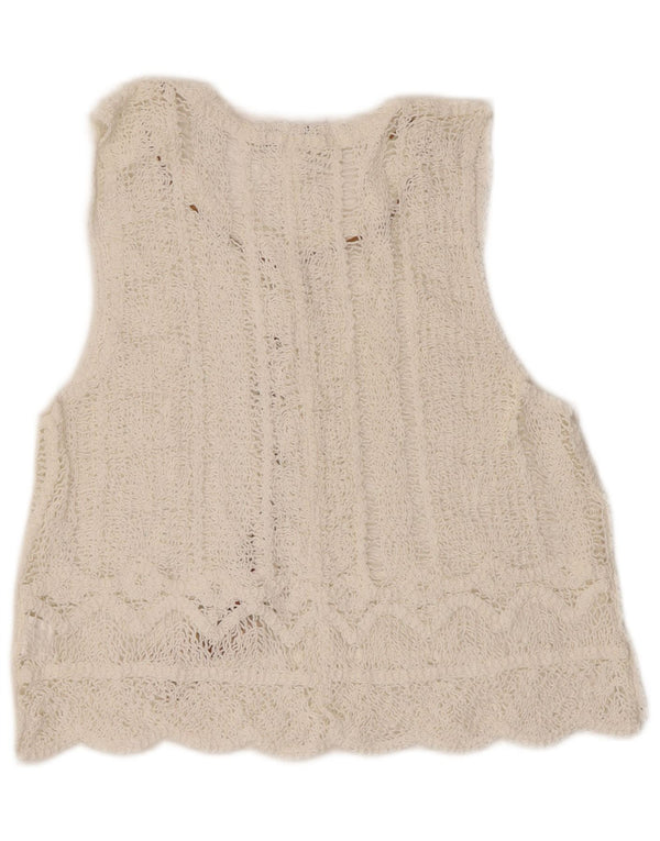 Vintage ženska heklana bluza bez rukava UK 12 Srednje bijeli pamuk