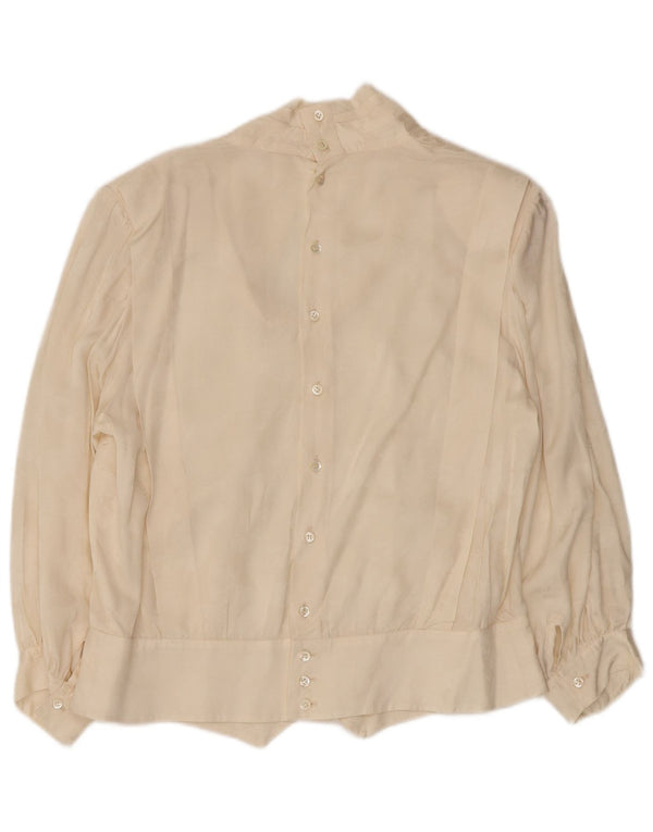 VINTAGE Ženska košulja bluza 3/4 rukava UK 14 Velika prljavo bijela cvjetna