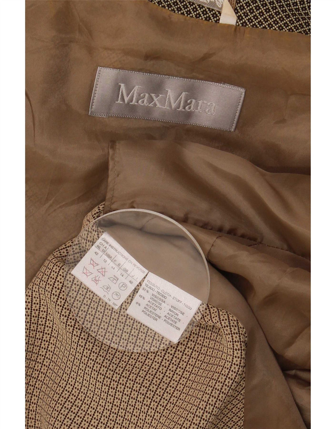 Max Mara ženski sako sa 4 gumba UK 14 Velika smeđa geometrijska viskoza