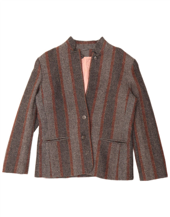 ENDORA Womens 2 Button Blazer Jacket UK 14 Medium Grey Striped New Wool