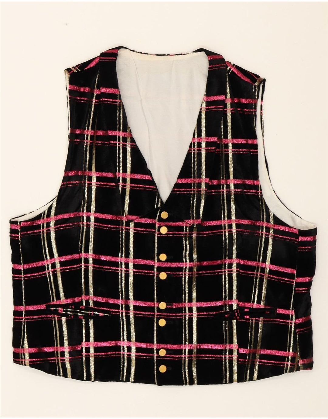 VINTAGE ženski baršunasti prsluk UK 18 XL crni karirani