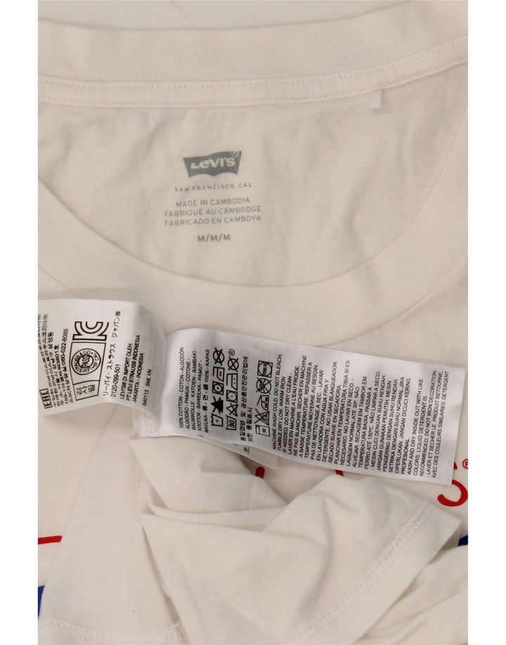 LEVI'S Womens Graphic T-Shirt Top UK 14 Medium White Cotton Vintage Levi's and Second-Hand Levi's from Messina Hembry 