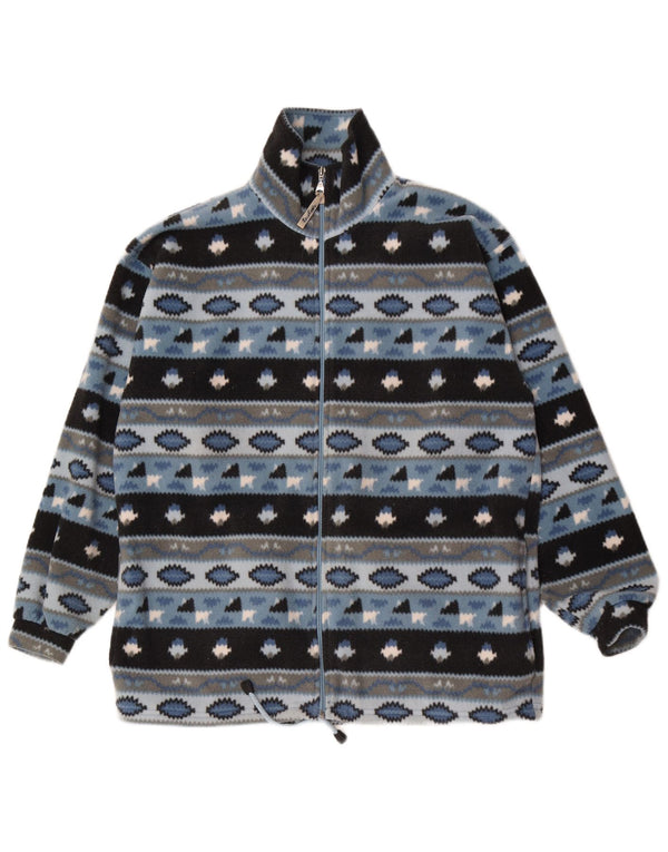 Vintage Mens Fleece Jacket UK 38 Medium Blue Fair Isle Polyester
