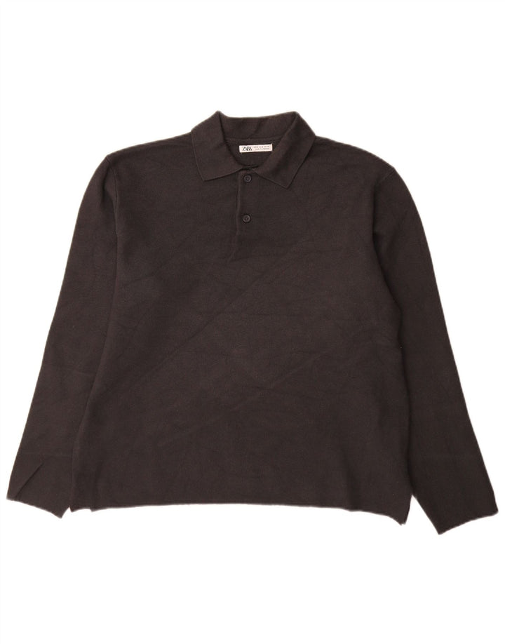 Zara muški pulover s polo izrezom srednje sive boje od viskoze
