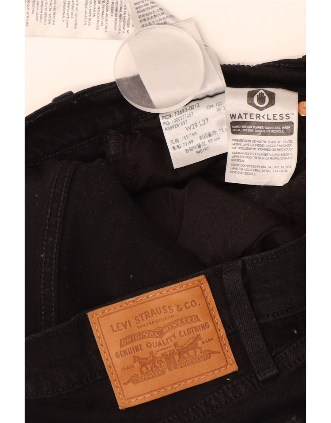 LEVI'S ženske ravne traperice visokog struka W29 L27, crni pamuk