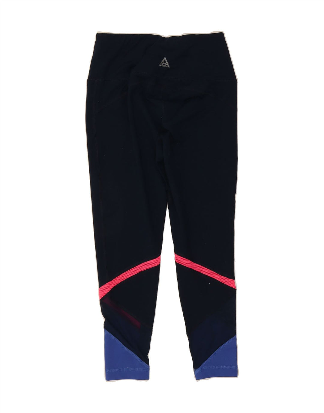 REEBOK Womens Crop Leggings UK 10 Small Navy Blue Colourblock Polyester Vintage Reebok and Second-Hand Reebok from Messina Hembry 