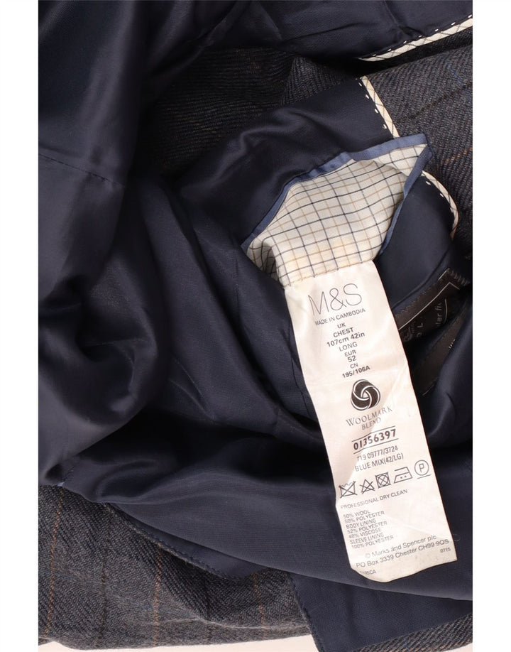 Marks & Spencer muška jakna s 2 gumba UK 42 XL plava karirana vuna