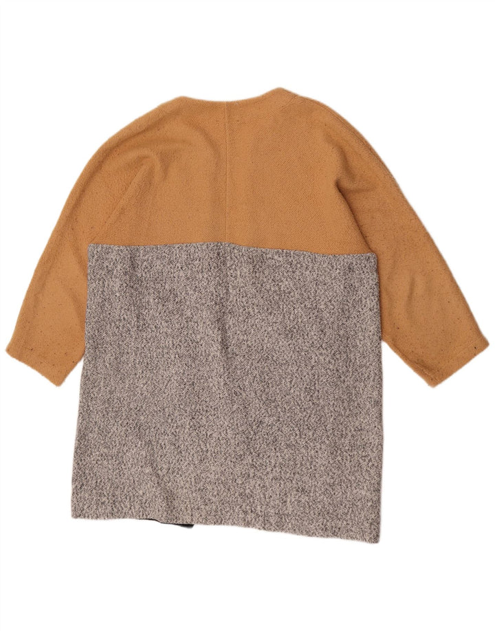 Zara ženski otvoreni kardigan pulover UK 14 Medium Beige Colourblock Poliester