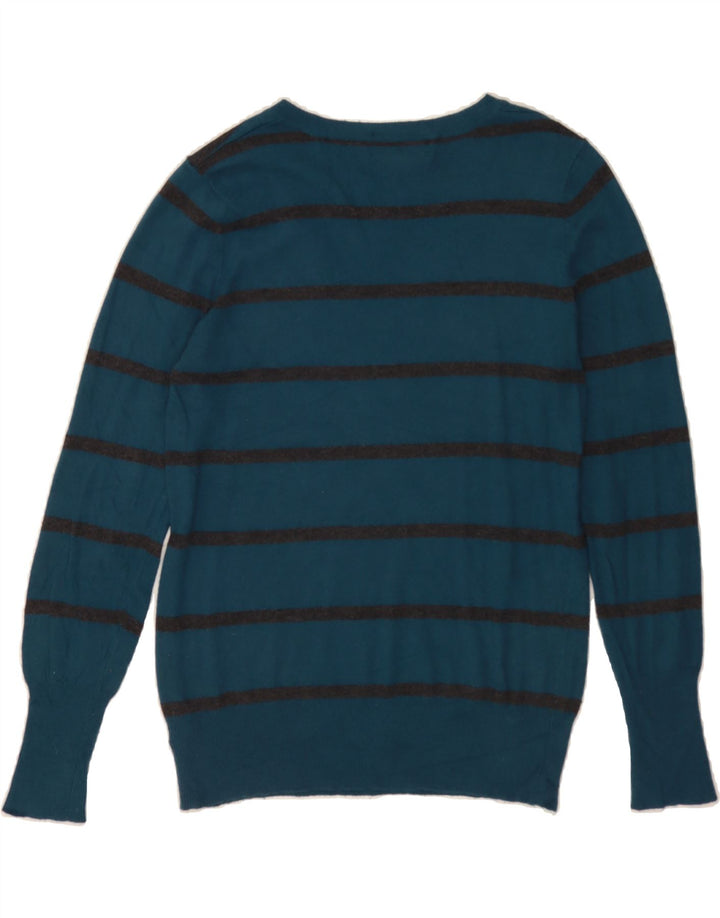 MOSSIMO Womens V-Neck Jumper Sweater UK 14 Large Blue Striped Rayon Vintage Mossimo and Second-Hand Mossimo from Messina Hembry 