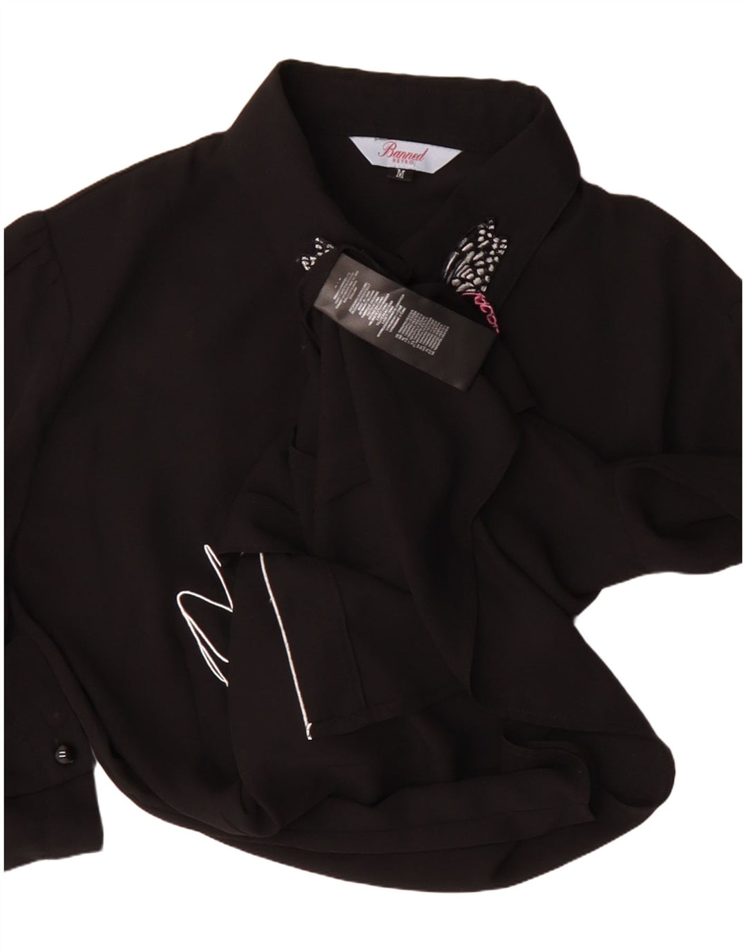 Vintage ženska grafička bluza kratkih rukava UK 14 srednje crna