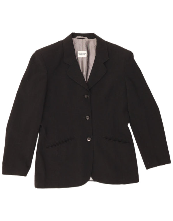 BENETTON Womens 3 Button Blazer Jacket IT 46 Large Black Polyester