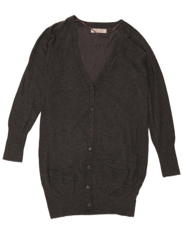 ZARA ženski dugi kardigan pulover UK 14 Veliki sivi pamuk