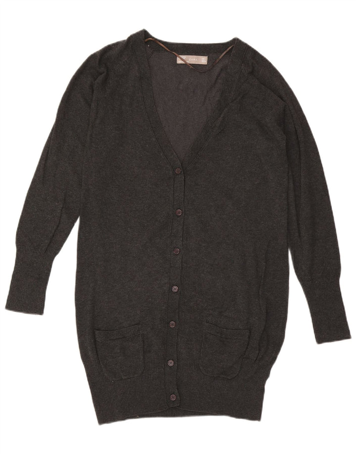 ZARA ženski dugi kardigan pulover UK 14 Veliki sivi pamuk