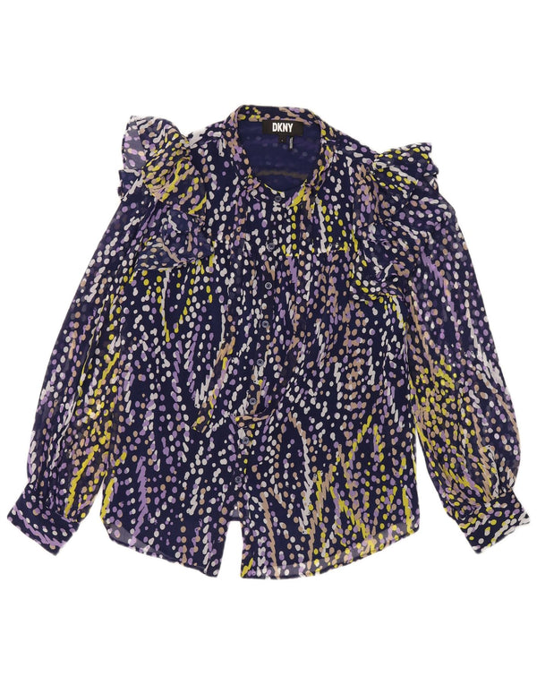 Dkny Ženska košulja s volanima sprijeda UK 16 Velika tamnoplava točkasta