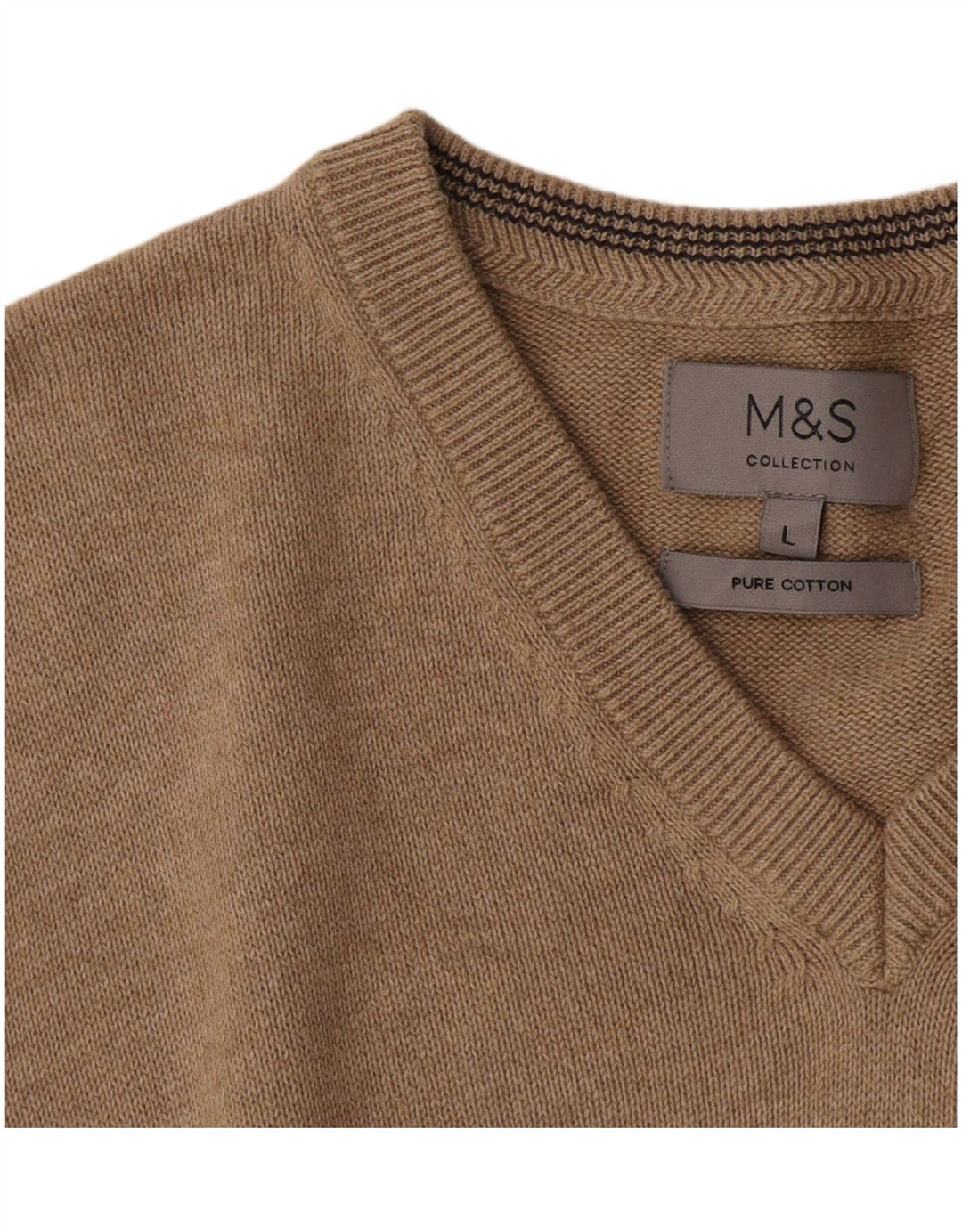 MARKS & SPENCER Muški pulover s V-izrezom, veliki smeđi pamuk