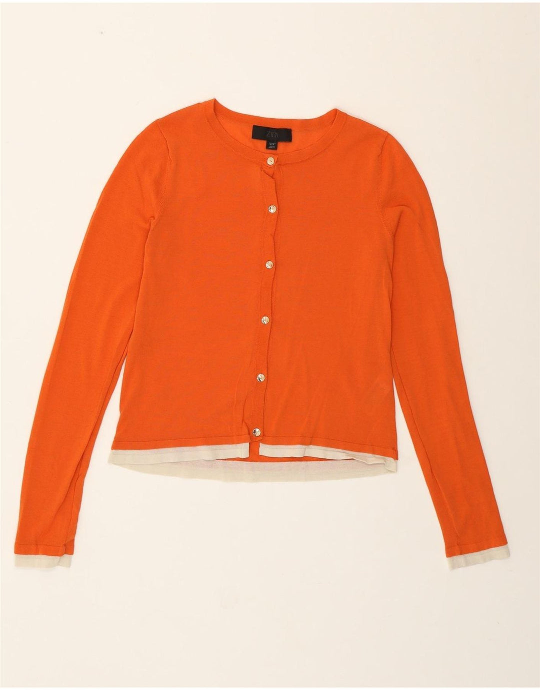 Zara ženski kratki kardigan pulover UK 10 Small Orange Colourblock Cotton
