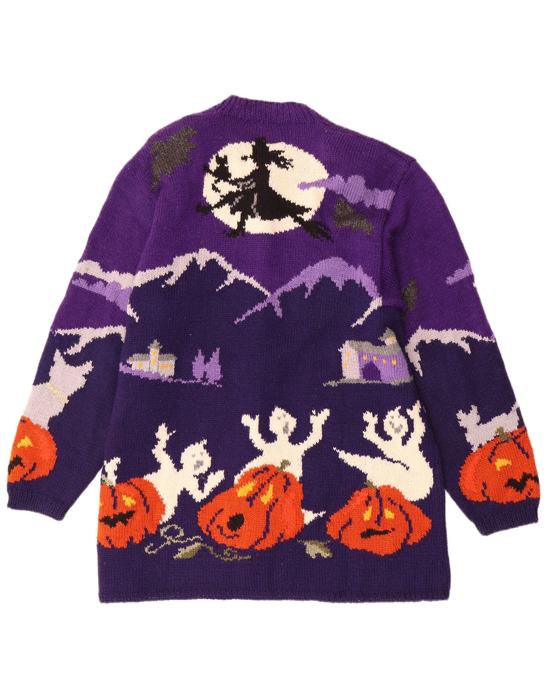 VINTAGE Ženski grafički kardigan džemper UK 20 2XL Ljubičasta vuna