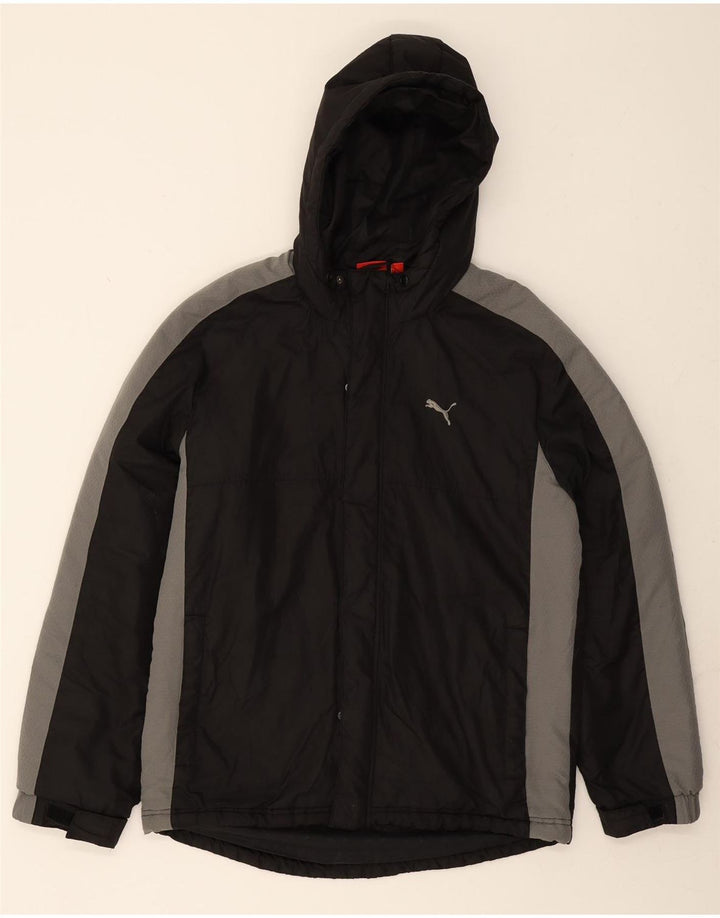 PUMA Mens Hooded Windbreaker Jacket UK 38 Medium Black Colourblock Vintage Puma and Second-Hand Puma from Messina Hembry 