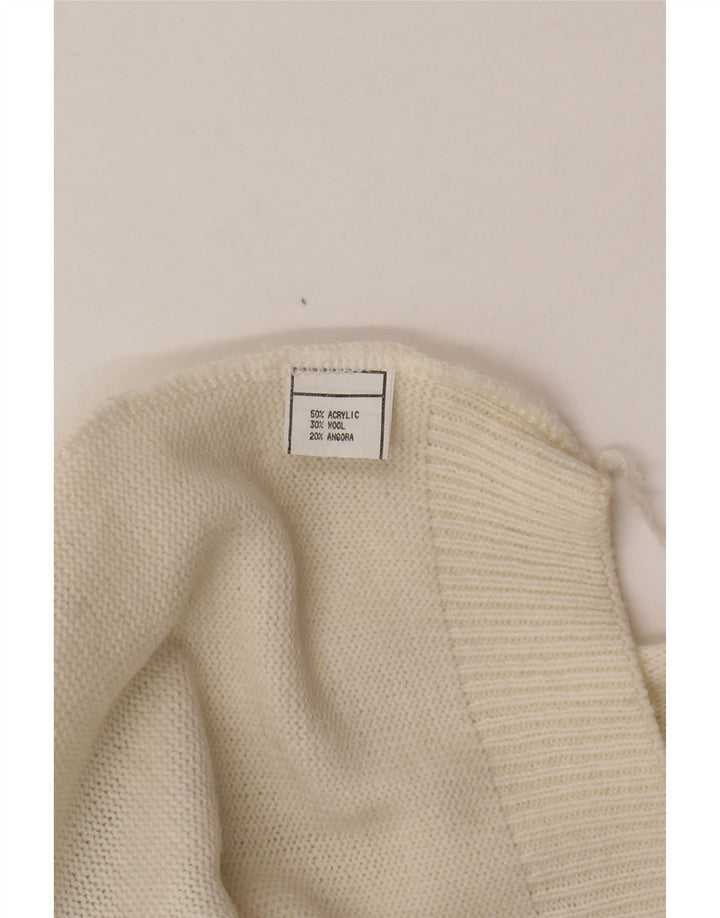 VINTAGE ženski džemper s kornjačičastim ovratnikom UK 16 Large White Fair Isle