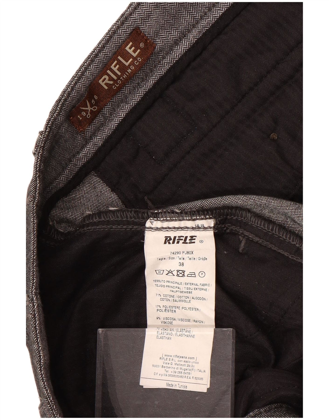 Rifle muške uske hlače W38 L34 Sivi pamuk u obliku riblje kosti