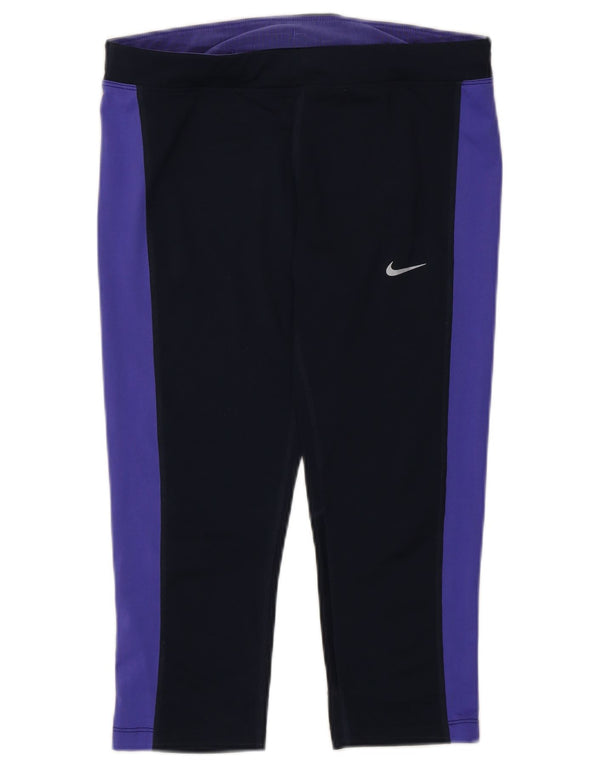 Nike Ženske Dri Fit Capri Leggings UK 12 Medium Navy Blue Colourblock