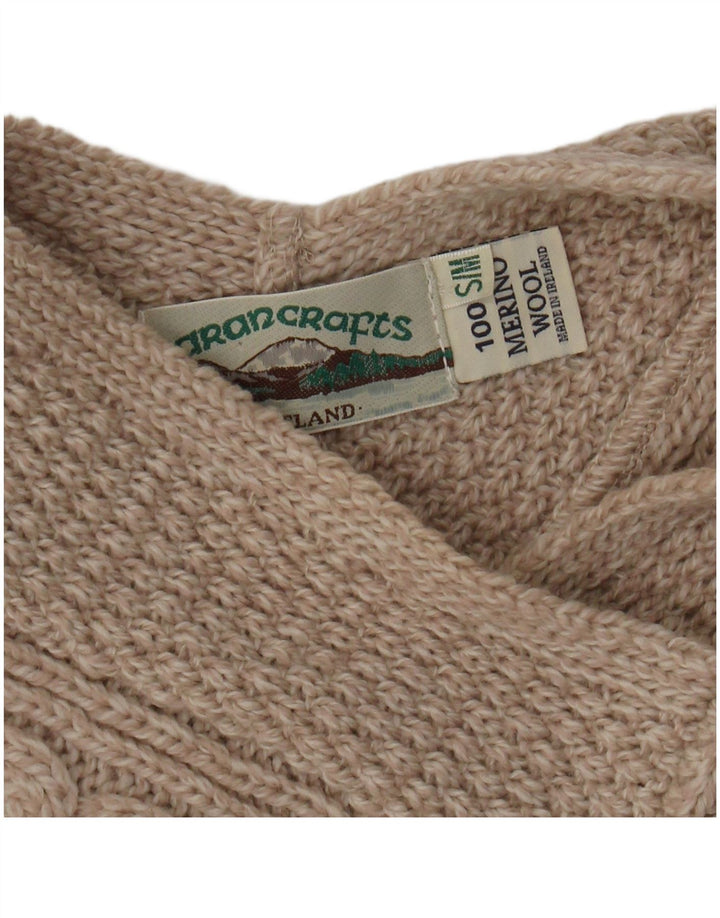 Aran Crafts ženski veliki pončo džemper UK 10 Mala bež merino vuna