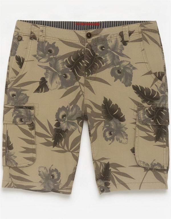 Yes Zee Mens Hawaiian Cargo Shorts Medium W32 Green Floral Cotton