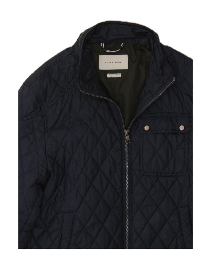 ZARA Womens Quilted Jacket UK 16 Large Navy Blue Vintage Zara and Second-Hand Zara from Messina Hembry 