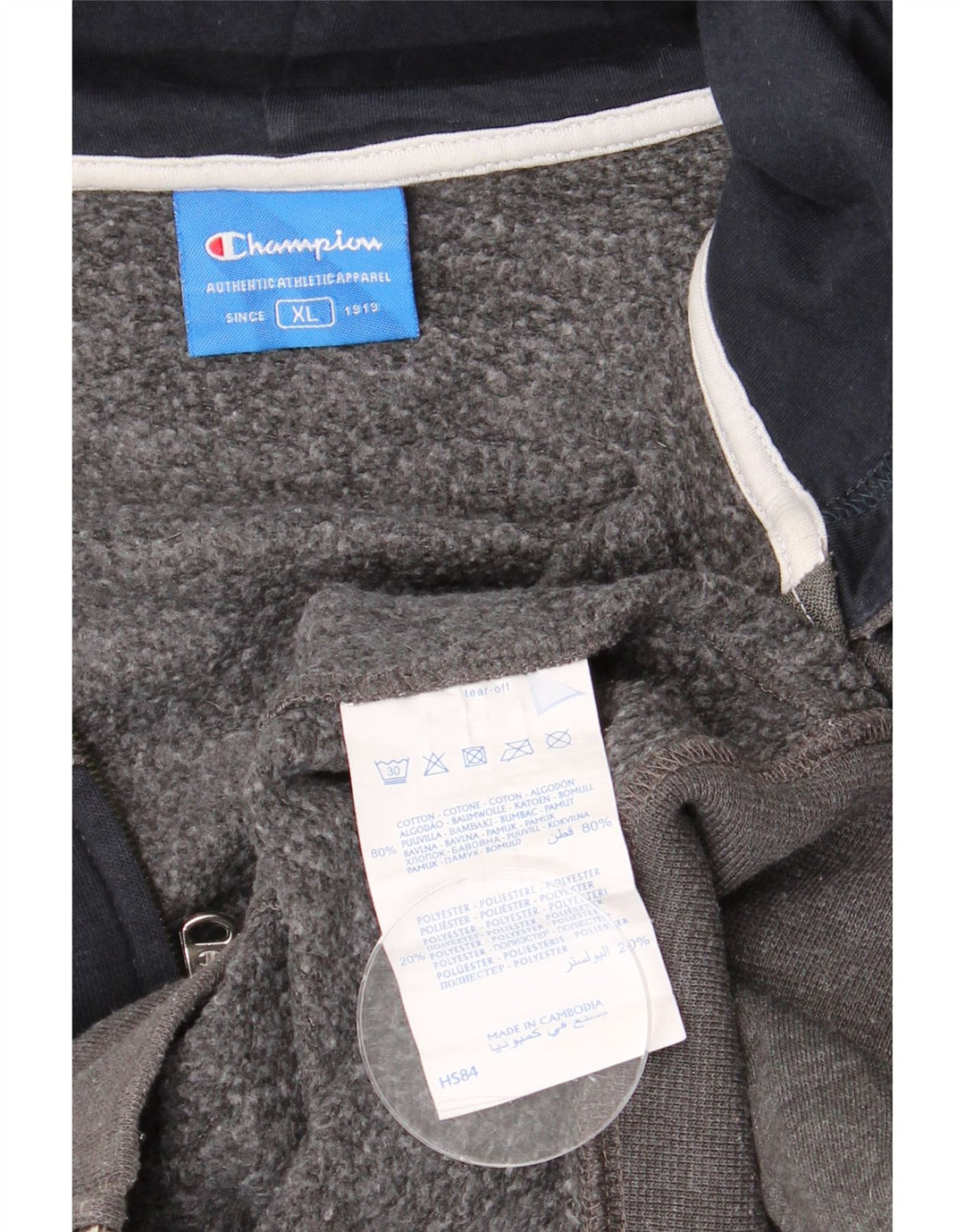 CHAMPION Muški pulover s kapuljačom s patentnim zatvaračem XL sivi pamuk u blokovima boja