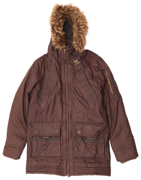Superdry muška parka jakna s kapuljačom regularnog kroja 2XL smeđi pamuk