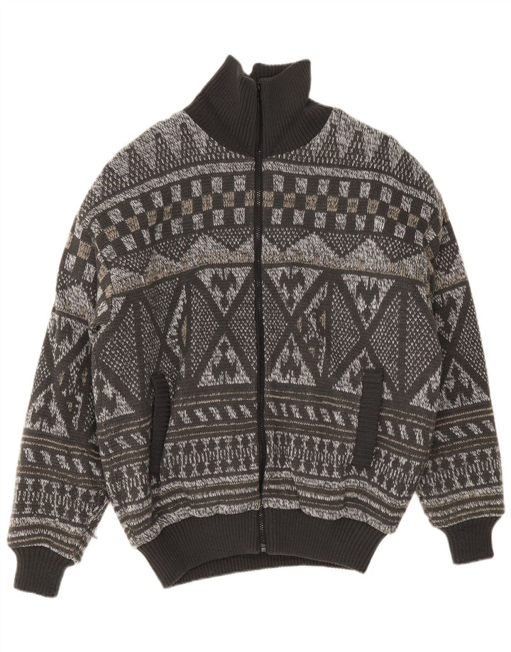 Vintage muška pletena bomber jakna IT 52 XL siva Fair Isle poliakril