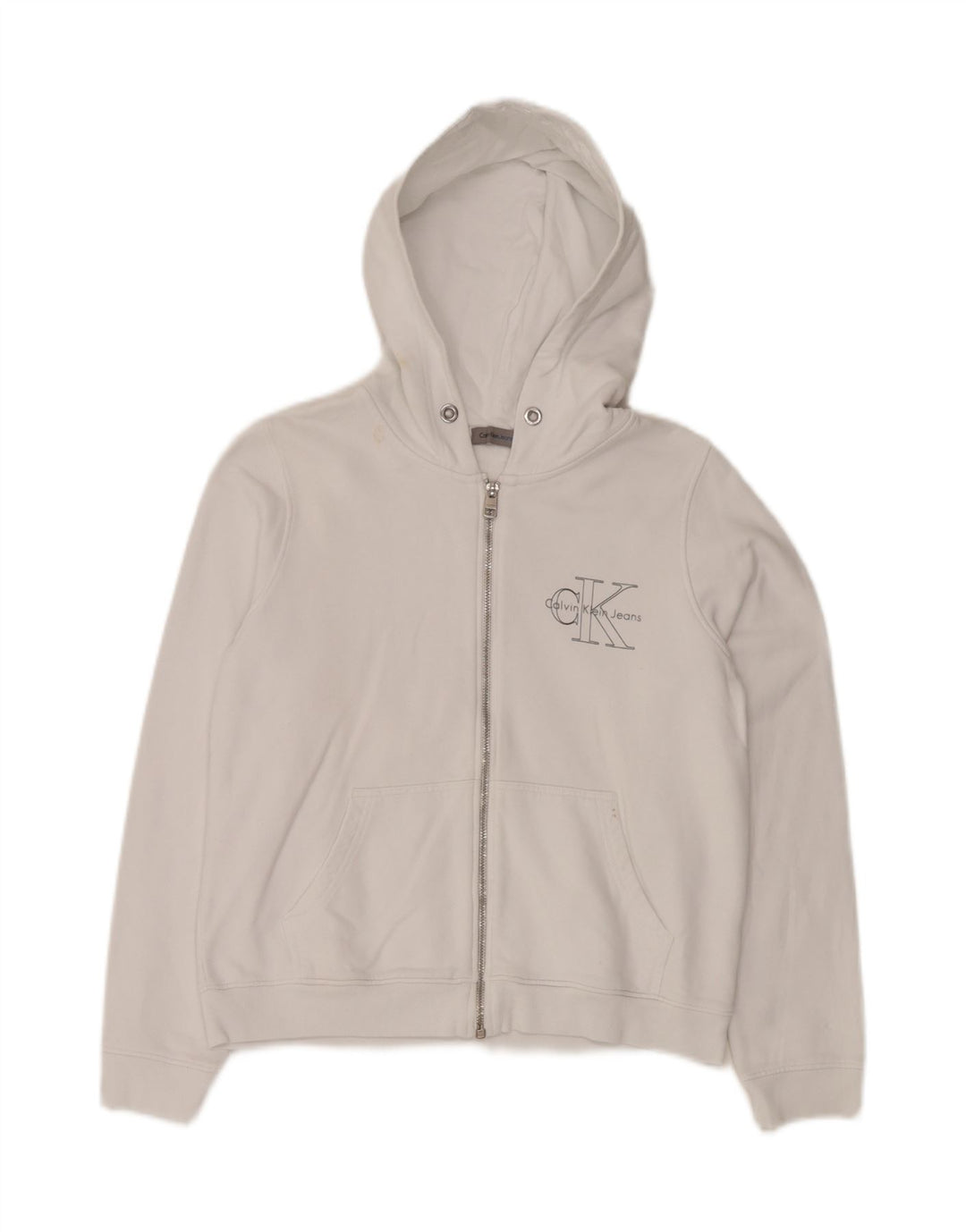 CALVIN KLEIN JEANS Ženski pulover s kapuljačom s patentnim zatvaračem UK 10 Mala bijela