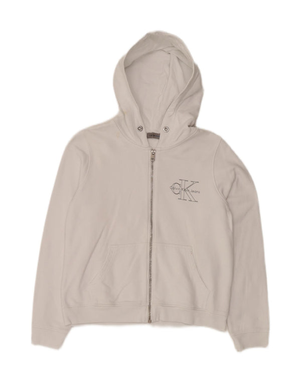 CALVIN KLEIN JEANS Ženski pulover s kapuljačom s patentnim zatvaračem UK 10 Mala bijela