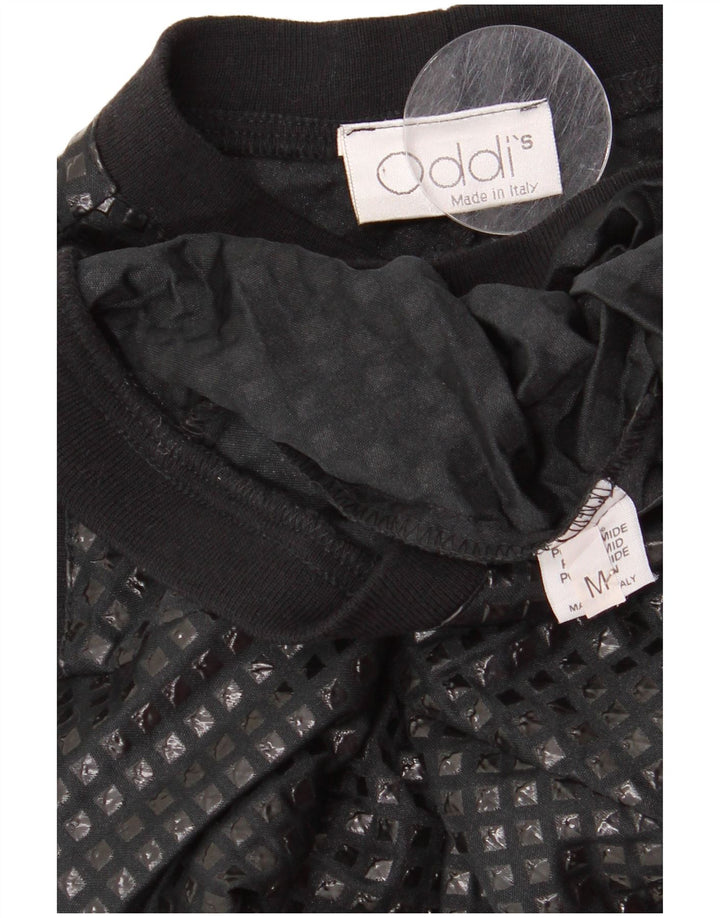 Vintage ženska košulja bluza UK 12 srednji crni geometrijski poliamid