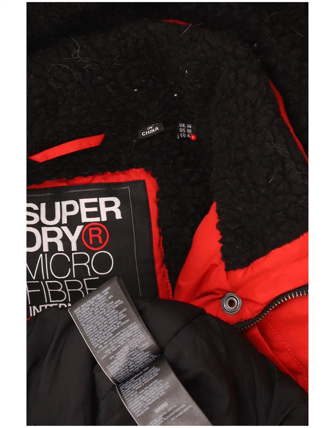 Superdry ženska jakna parka s kapuljačom UK 14 veliki crveni poliester