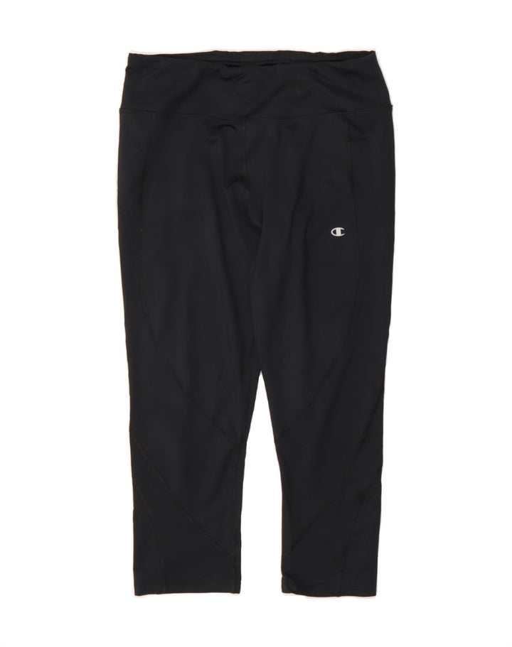 CHAMPION Womens Capri Leggings UK 14 Large  Black Polyester Vintage Champion and Second-Hand Champion from Messina Hembry 