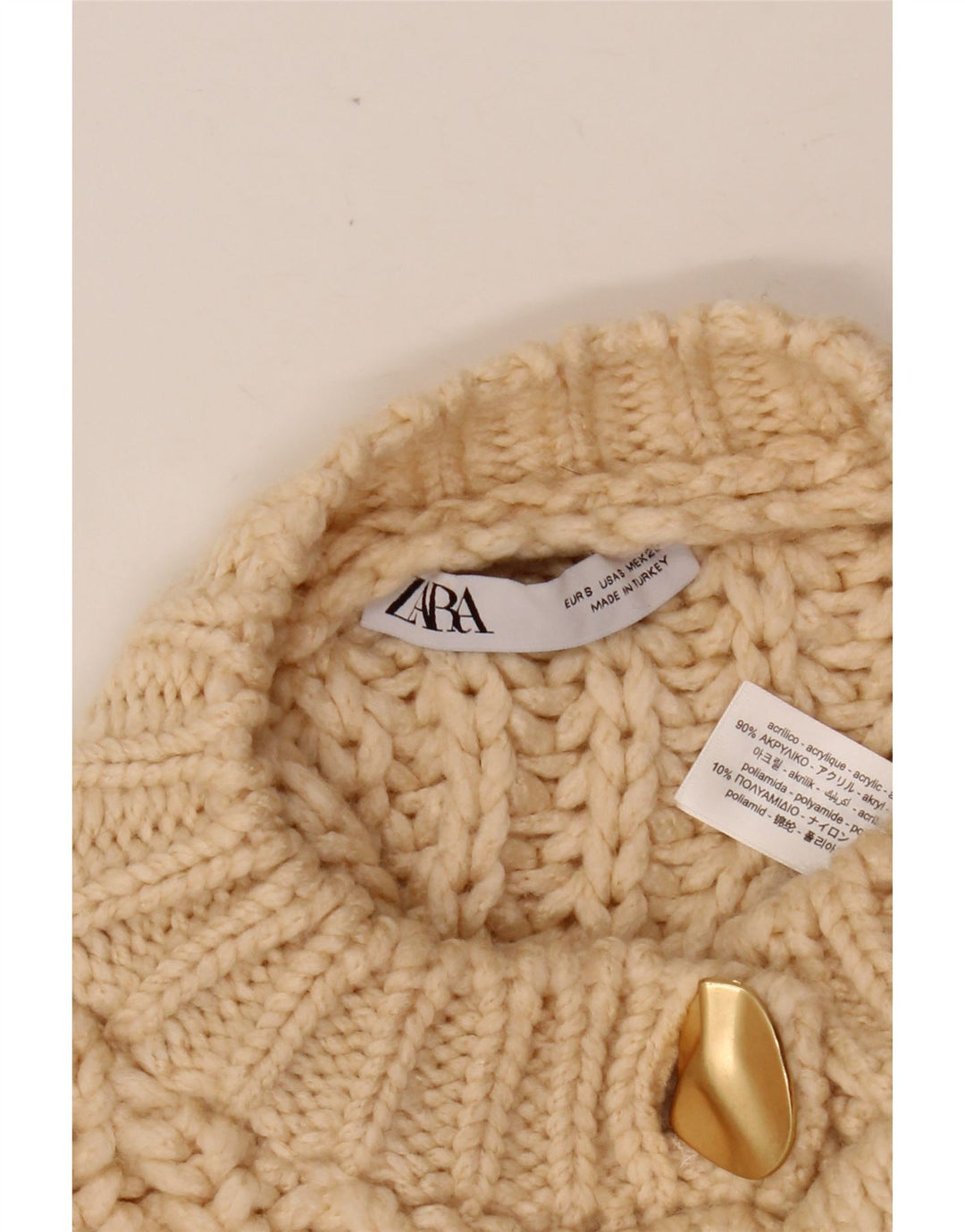 ZARA ženski kratki kardigan pulover UK 10 Small Beige Acrylic