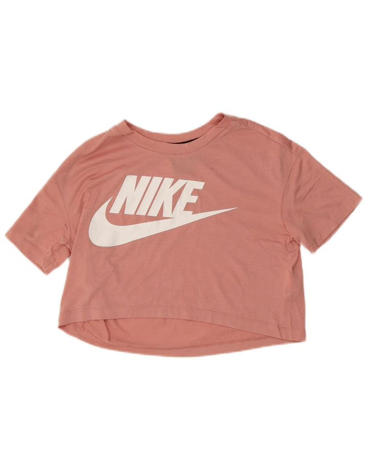 NIKE ženska majica kratkih rukava s kratkim crtama UK 10 mali ružičasti poliester